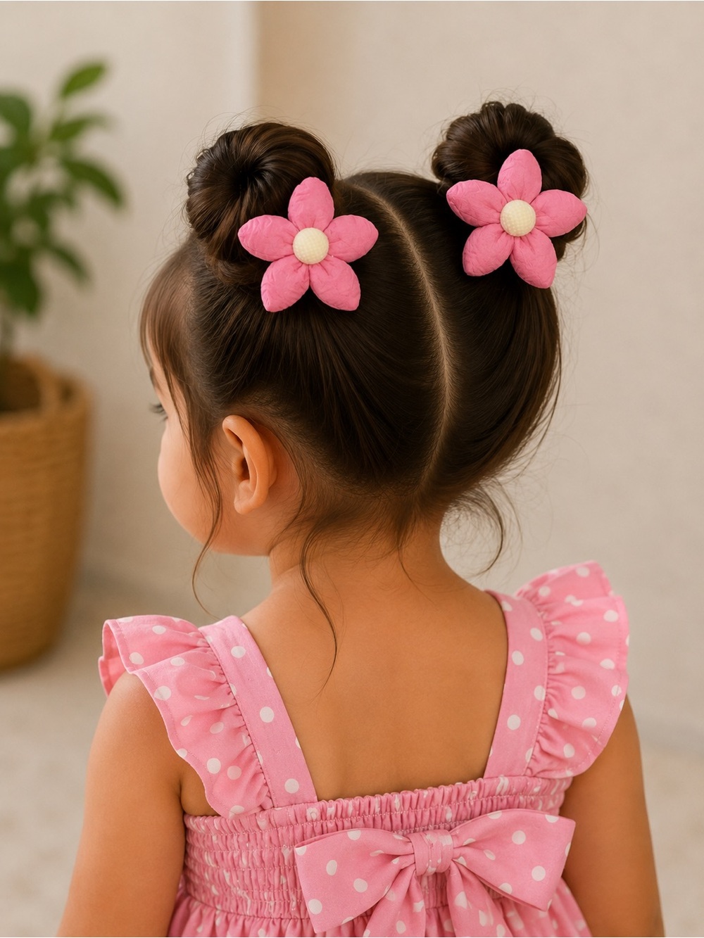 Kids Pink Flower Hair Clips - Cute Floral Hair Accessories